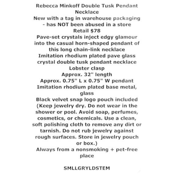 $78 Rebecca Minkoff Double Tusk Pendant Necklace Lobster Clasp Velvet Snap Pouch - Picture 2 of 9